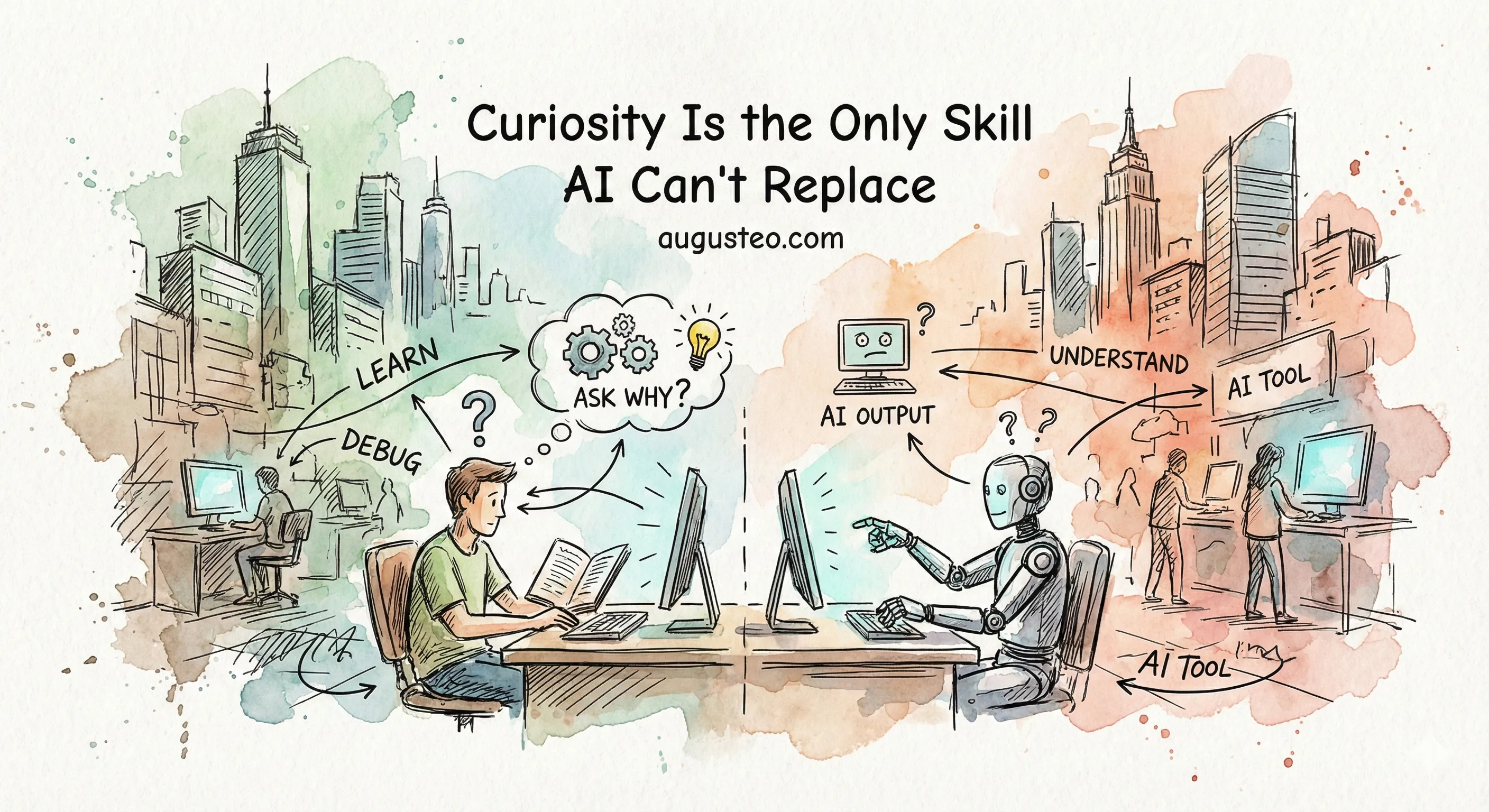 Abstract illustration of curiosity and learning with AI